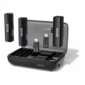 BOYA BOYALINK-TX Drahtloses Mikrofonsystem, 2,4 GHz, 1 Empfänger und 2 Sender, extrem lange Akkulaufzeit, Schwarz