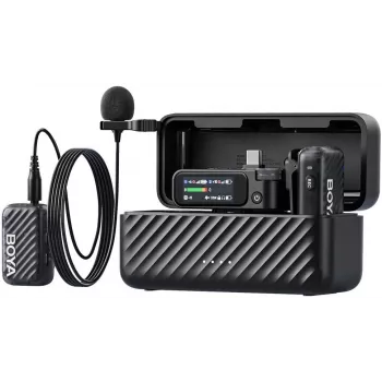 BOYA BOYAMIC 2-01 Drahtloses und kabelgebundenes Mikrofonsystem 2,4 GHz, KI-gestützte Rauschunterdrückung mit 2 Empfängern und 1 Sender (USB-C) Schwarz