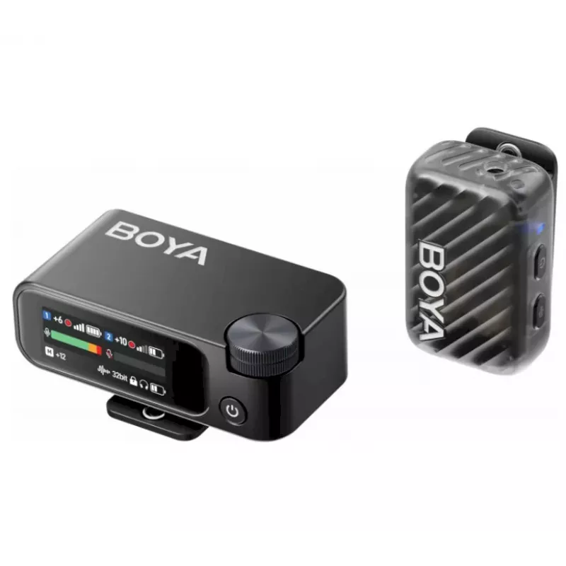 BOYA BOYAMIC 2-02 Drahtloses Mikrofonsystem 2,4 GHz, KI-gestützte Rauschunterdrückung, 2 Empfänger + 1 Sender (USB-C) Schwarz