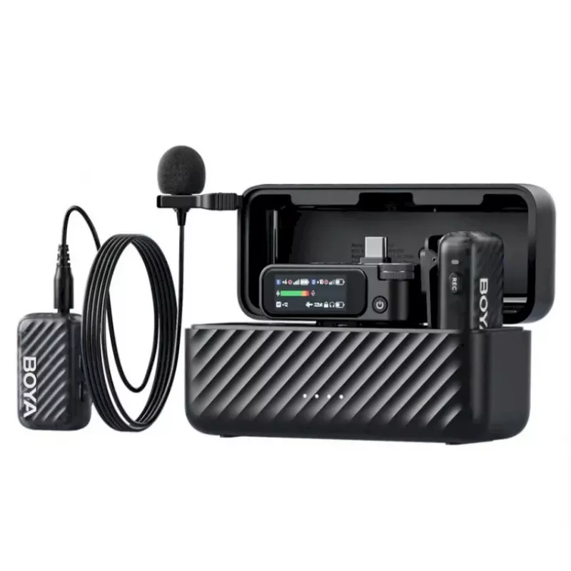 BOYA BOYAMIC 2-02 Drahtloses Mikrofonsystem 2,4 GHz, KI-gestützte Rauschunterdrückung, 2 Empfänger + 1 Sender (USB-C) Schwarz