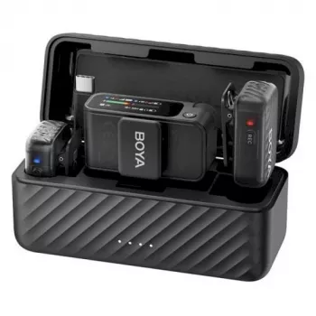 BOYA BOYAMIC 2-02 Drahtloses Mikrofonsystem 2,4 GHz, KI-gestützte Rauschunterdrückung, 2 Empfänger + 1 Sender (USB-C) Schwarz