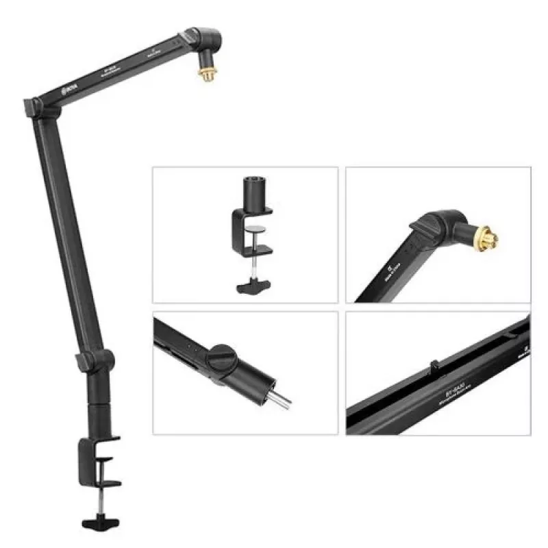 BOYA BY-BA30 Mikrofon-Galgenarm (Stahl, Schwarz) - Tischklemmenhalterung, 800 mm Reichweite, 360° Drehung, 1,1 kg Tragfähigkeit, 3/8 Zoll Gewinde mit 5/8 Zoll Adapter