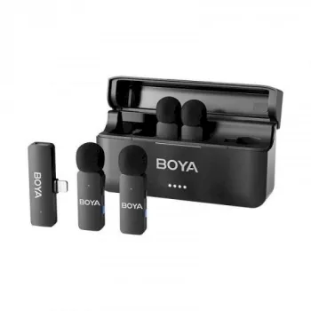 BOYA BY-V4D Drahtloses Mikrofonsystem mit 4 Sendern und 1 Lightning-Empfänger (Schwarz)