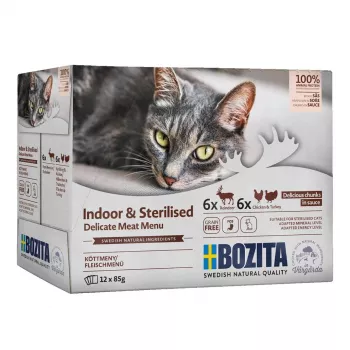BOZITA Sterilised Pieces in Sauce with Meat Multibox - Nassfutter für Katzen - 12 x 85 g