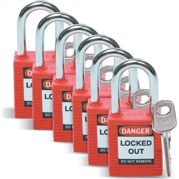 Brady Lockout Sicherheitsschloss-Set, Nylonkörper, Stahlbügel, Keyed Different, Rot, 6er-Pack (051339)