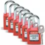 Brady Lockout Sicherheitsschloss-Set, Nylonkörper, Stahlbügel, Keyed Different, Rot, 6er-Pack (051339)