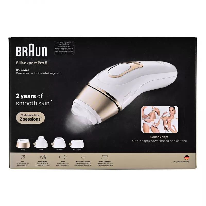 Braun IPL-Haarentfernungsgerät PL5431 mit SensoAdapt Hauttonsensor, 400.000 Blitze, 10 Intensitätsstufen, kabelgebunden, Weiß