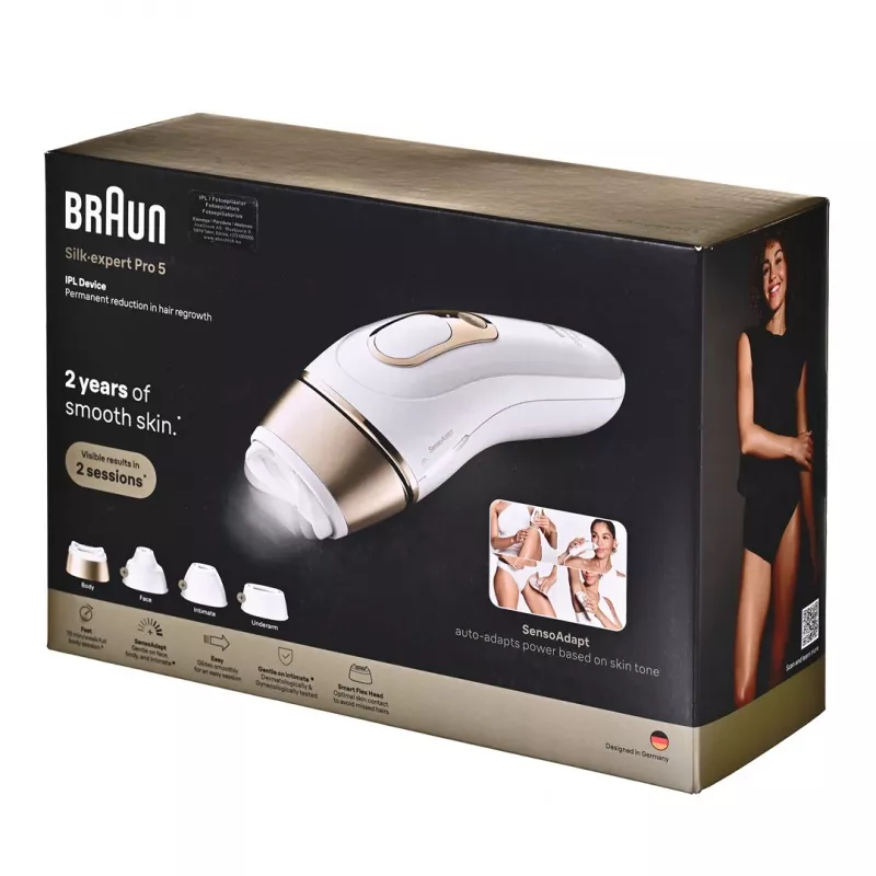 Braun IPL-Haarentfernungsgerät PL5431 mit SensoAdapt Hauttonsensor, 400.000 Blitze, 10 Intensitätsstufen, kabelgebunden, Weiß