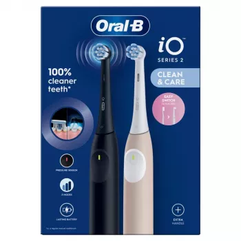Braun Oral-B iO Series 2 Elektrische Zahnbürste Night Black/Calm Pink mit zweitem Griff