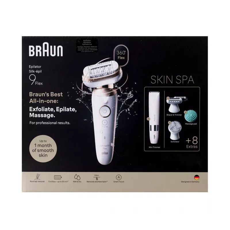 Braun Silk-épil 9 3D SES9-481 Nass- & Trocken-Epilierer kabellos mit 40 Pinzetten, SensoSmart, Smartlight, Trimmer, Weiß/Roségold