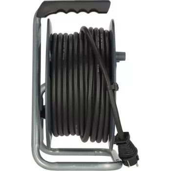 Brennenstuhl 30m IP44 Kabeltrommel H07RN-F 3G2.5 mit 3 Steckdosen Typ E, Thermoschutz, blaues Kabel, schwarze Trommel