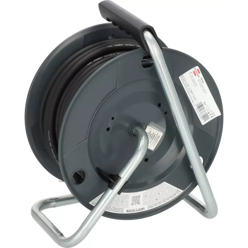 Brennenstuhl 30m IP44 Kabeltrommel H07RN-F 3G2.5 mit 3 Steckdosen Typ E, Thermoschutz, blaues Kabel, schwarze Trommel