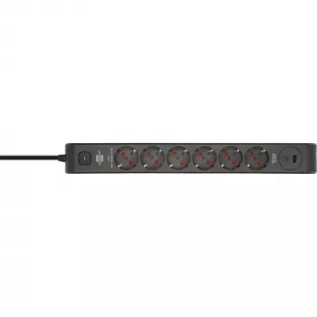 BRENNENSTUHL 6-fach Steckdosenleiste mit 1x USB-C, 1x USB-A, Überspannungsschutz 13.500 A, 2 m Kabel, Schwarz/Anthrazit
