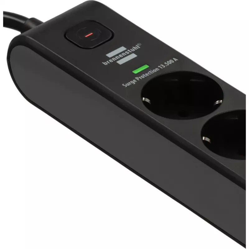 BRENNENSTUHL 6-fach Steckdosenleiste mit 1x USB-C, 1x USB-A, Überspannungsschutz 13.500 A, 2 m Kabel, Schwarz/Anthrazit
