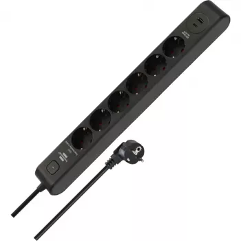 BRENNENSTUHL 6-fach Steckdosenleiste mit 1x USB-C, 1x USB-A, Überspannungsschutz 13.500 A, 2 m Kabel, Schwarz/Anthrazit