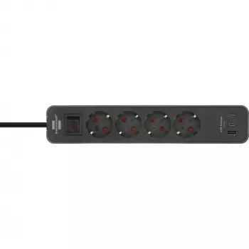 Brennenstuhl Ecolor Steckdosenleiste 4-fach mit 2x USB-C, 1x USB-A, 1,5m Kabel, Sicherheitsschalter, Schwarz/Anthrazit