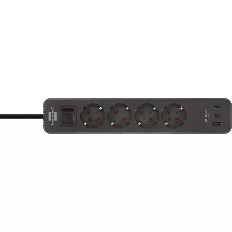 Brennenstuhl Ecolor Steckdosenleiste 4-fach mit 2x USB-C, 1x USB-A, 1,5m Kabel, Sicherheitsschalter, Schwarz/Anthrazit