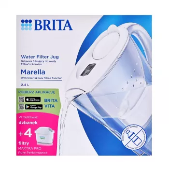 Brita Marella+ Wasserfilterkanne mit 4 Maxtra Pro Kartuschen, 2,4 L, Weiß