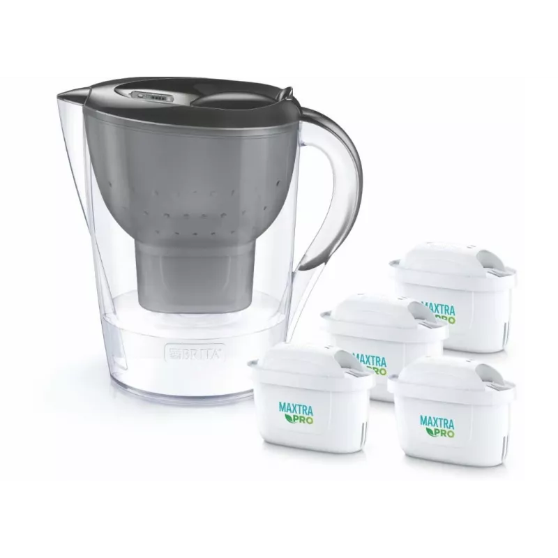Brita Marella+ Wasserfilterkrug mit 4 Maxtra Pro Power Kartuschen, 2,4L, Graphit