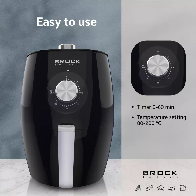 Brock AFM 3501 BK Heißluftfritteuse 3,5L 1300-1500W Schwarz Digitale Korbfritteuse