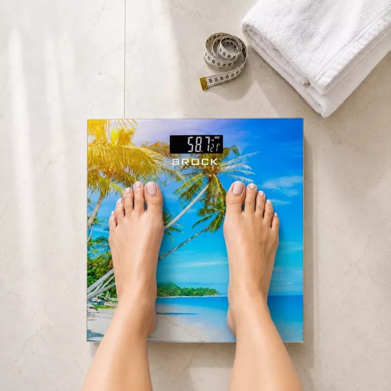 Brock BS 001 Digitale Badezimmerwaage mit gehärteter Glasplattform, 180 kg Kapazität, 100 g Genauigkeit, Step-On-Technologie, 2xAAA-Batterien enthalten
