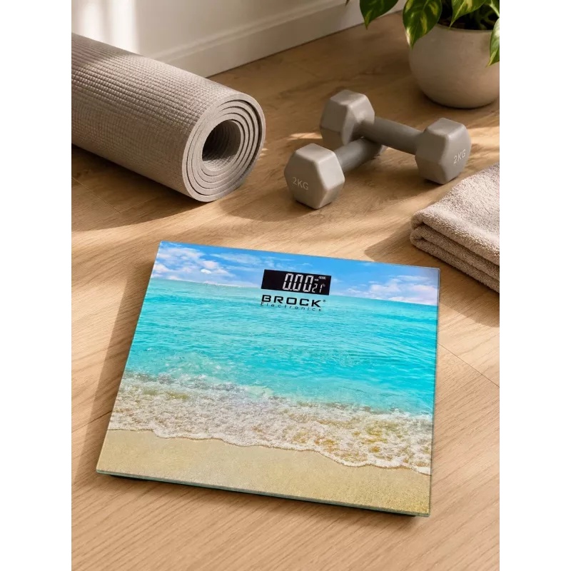 Brock BS 002 Digitale Körperwaage mit gehärteter Glasplattform, 180 kg Kapazität, blaue Hintergrundbeleuchtung LCD, Batterien inklusive