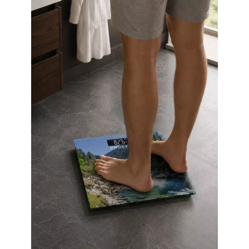 Brock BS 004 Digitale Personenwaage mit gehärteter Glasplattform, 180 kg Kapazität, 100 g Genauigkeit, Auto Ein/Aus, 2x AAA Batterien inklusive
