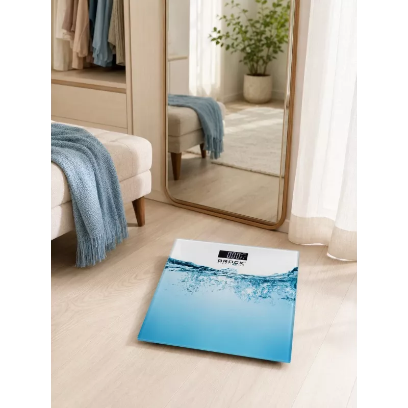 Brock BS 005 Digitale Badezimmerwaage mit gehärteter Glasplattform, 180 kg Kapazität, 100 g Genauigkeit, Auto Ein/Aus, Batterie enthalten