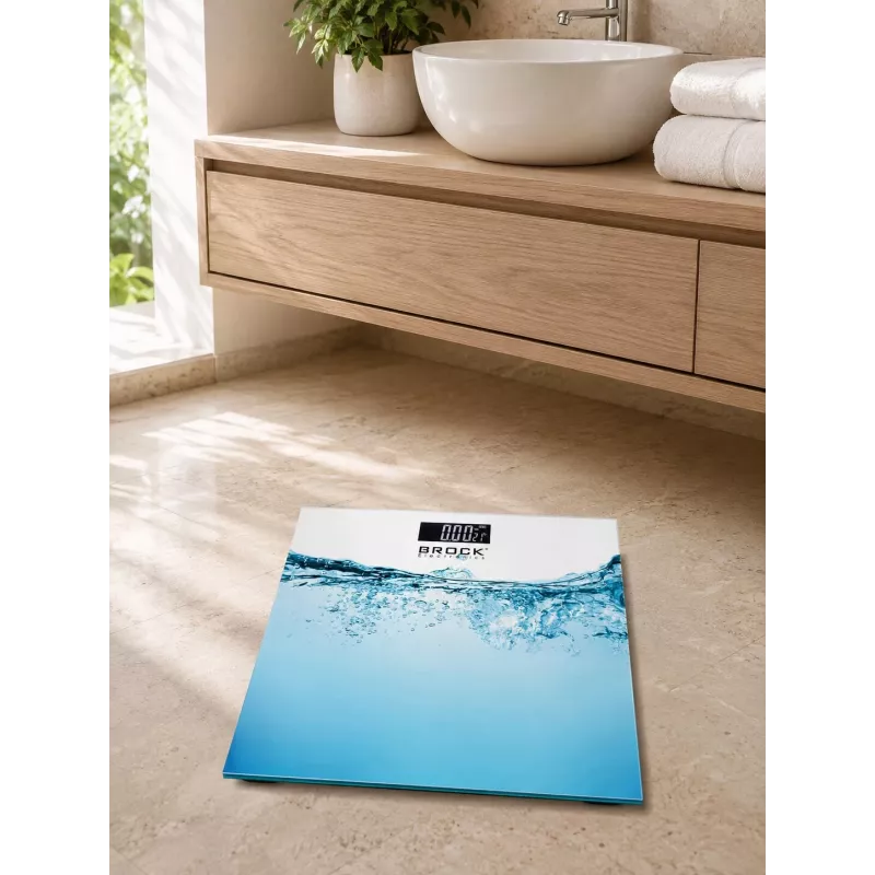 Brock BS 005 Digitale Badezimmerwaage mit gehärteter Glasplattform, 180 kg Kapazität, 100 g Genauigkeit, Auto Ein/Aus, Batterie enthalten