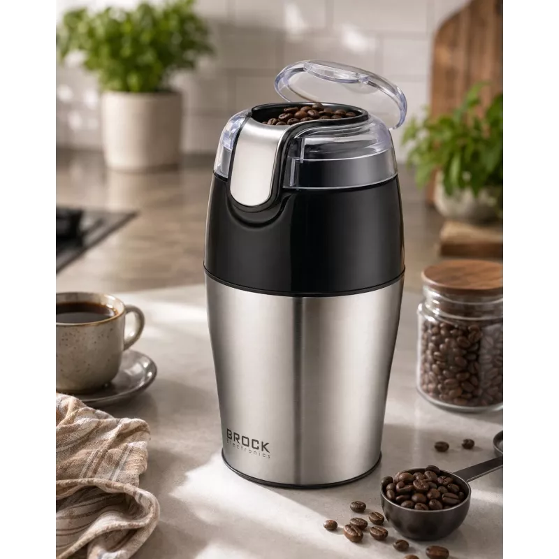 Brock CG 4050 SS Kaffeemühle mit Edelstahlklingen 150W, 70g Fassungsvermögen, Pulsfunktion