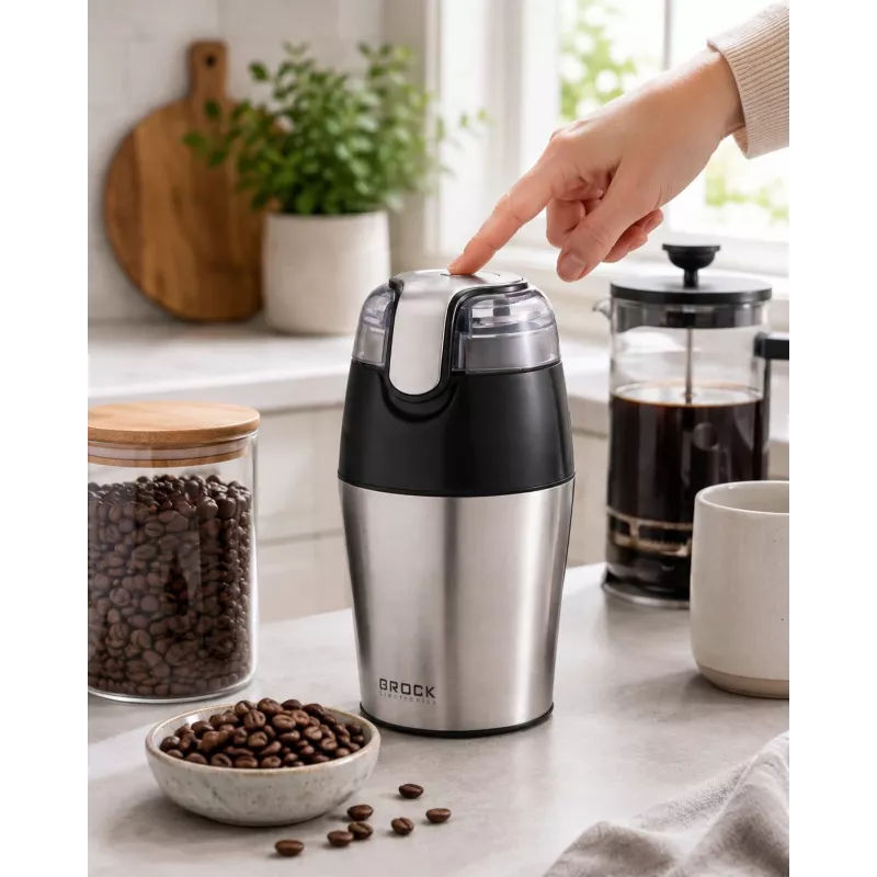 Brock CG 4050 SS Kaffeemühle mit Edelstahlklingen 150W, 70g Fassungsvermögen, Pulsfunktion