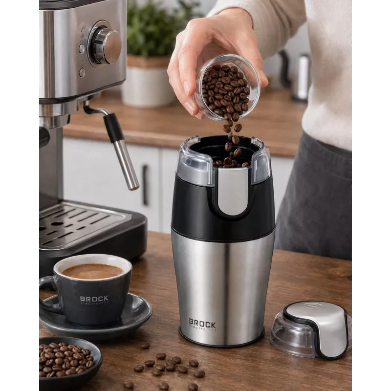 Brock CG 4050 SS Kaffeemühle mit Edelstahlklingen 150W, 70g Fassungsvermögen, Pulsfunktion