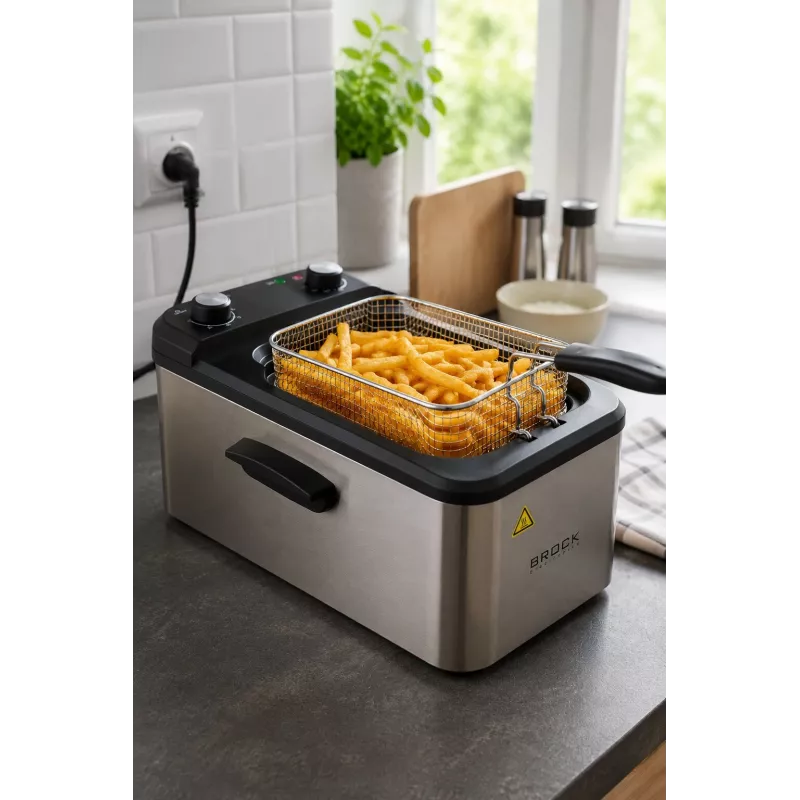 Brock DF 3001 SS Fritteuse 3,2L 2200W Schwarz/Edelstahl