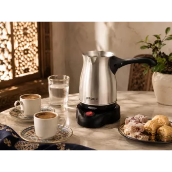 Brock ECP 105 Elektrische Türkische Kaffeemaschine, 300 ml, 800 W, Schwarz & Edelstahl, 4 Tassen, kabellos mit 360° Basis