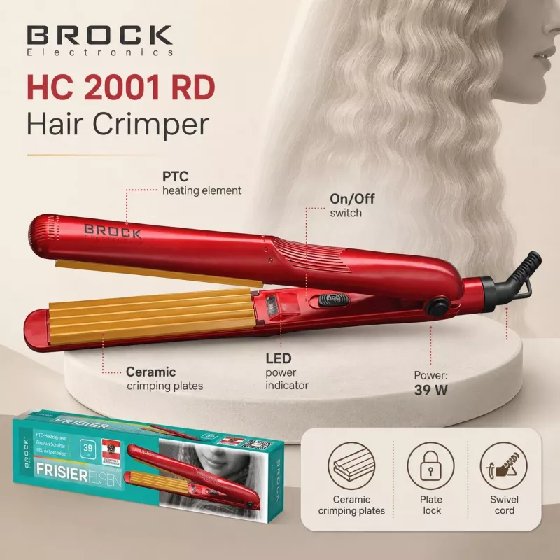 Brock HC 2001 RD Keramik-Haarcrimper 25W Rot