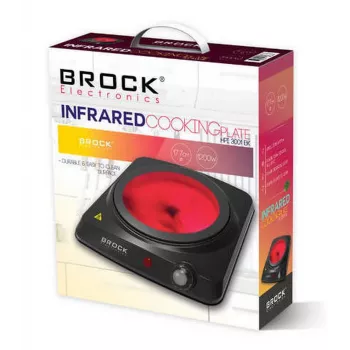 Brock HPI 3001 BK 1500W Einzel-Kochplatte mit Gusseisenplatte und einstellbarem Thermostat, Schwarz