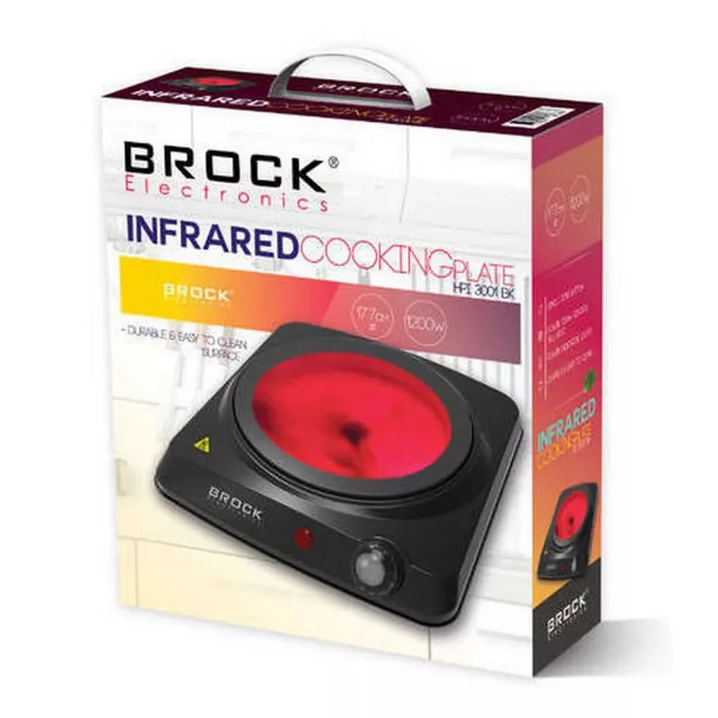 Brock HPI 3001 BK 1500W Einzel-Kochplatte mit Gusseisenplatte und einstellbarem Thermostat, Schwarz