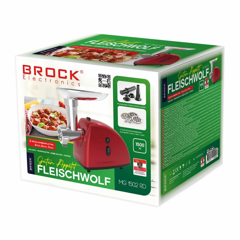 Brock MG 1502 RD Fleischwolf 1500W, Rot/Stahl