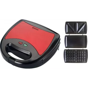 Brock SSM 2003 RD 3-in-1 Sandwichmaker, Waffeleisen und Grill, 750 W, Schwarz/Rot