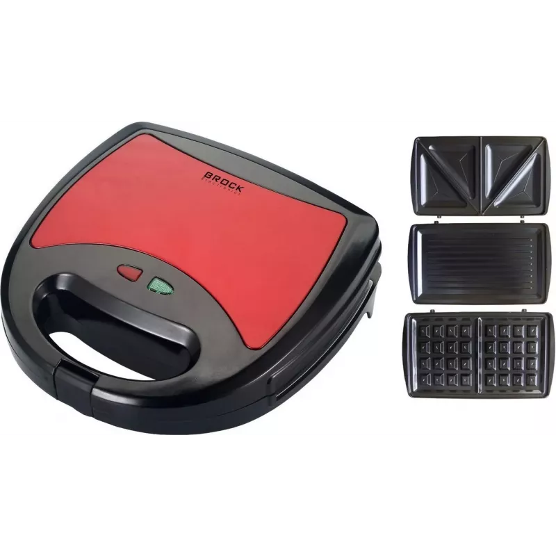 Brock SSM 2003 RD 3-in-1 Sandwichmaker, Waffeleisen und Grill, 750 W, Schwarz/Rot