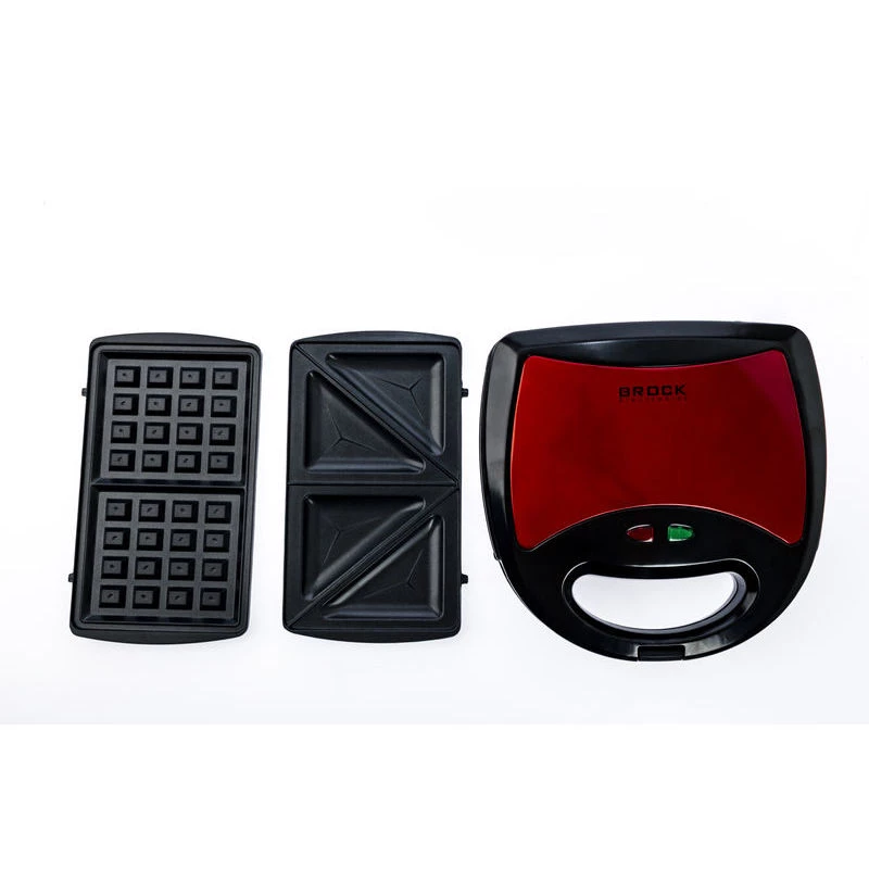 Brock SSM 2003 RD 3-in-1 Sandwichmaker, Waffeleisen und Grill, 750 W, Schwarz/Rot