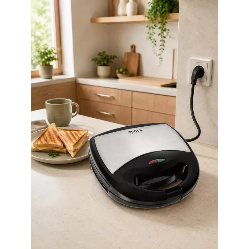 Brock SSM 2004 SS 3-in-1 Sandwich-, Waffel- & Nussgebäck-Maker, 750W, Schwarz/Edelstahl