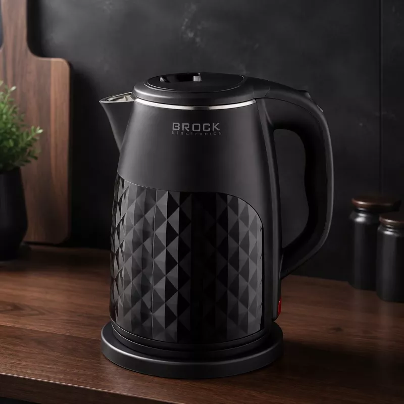 Brock WK 0618 BK Elektrischer Wasserkocher mit Doppelwand 1,8L 1500W, Schwarz