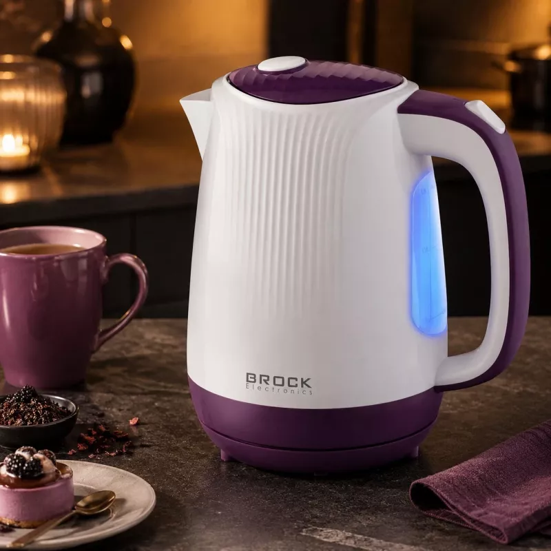 Brock WK 08 PR Elektrischer Wasserkocher 1,7L 2000W Weiß/Lila