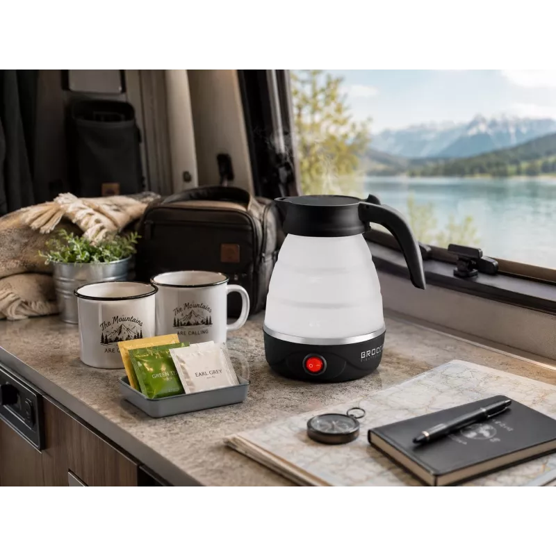 Brock WK 0904 BK Faltbarer Reise-Wasserkocher 0,5L 500W, Schwarz/Weiß