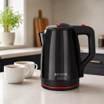 Brock WK 5518 BK Elektrischer Wasserkocher 2,0L 1500W Schwarz mit 360° kabelloser Basis