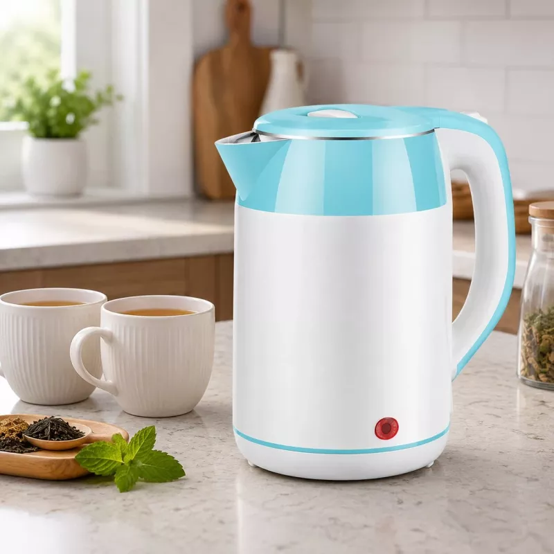 Brock WK 5521 WH Elektrischer Wasserkocher 1,8L 1500W Weiß/Blau mit 360°-Basis