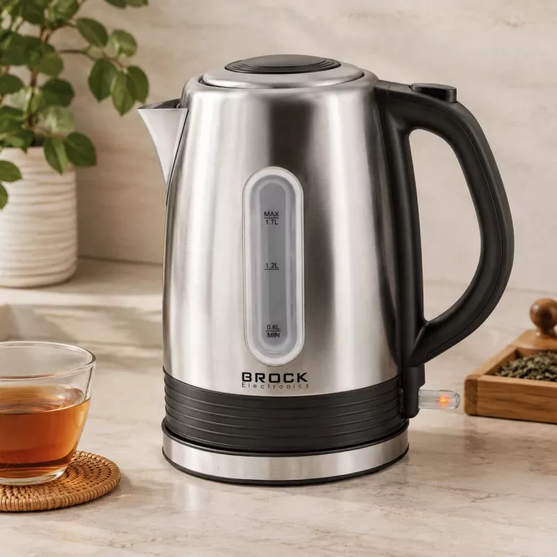 Brock WK 9903 SS Elektrischer Wasserkocher 1,7L 2200W Schwarz/Edelstahl mit 360°-Basis