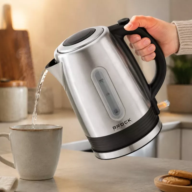 Brock WK 9903 SS Elektrischer Wasserkocher 1,7L 2200W Schwarz/Edelstahl mit 360°-Basis