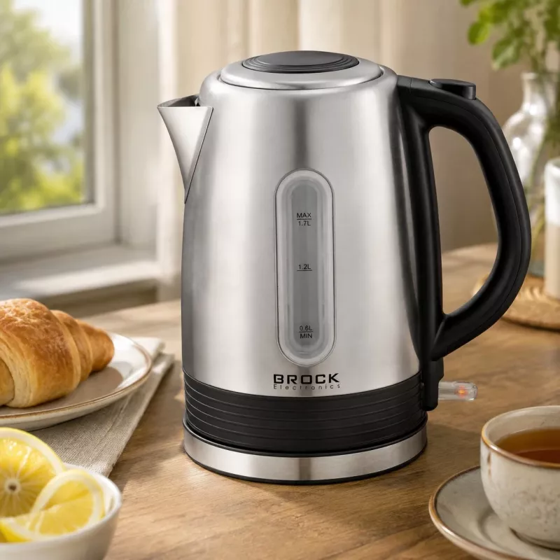 Brock WK 9903 SS Elektrischer Wasserkocher 1,7L 2200W Schwarz/Edelstahl mit 360°-Basis